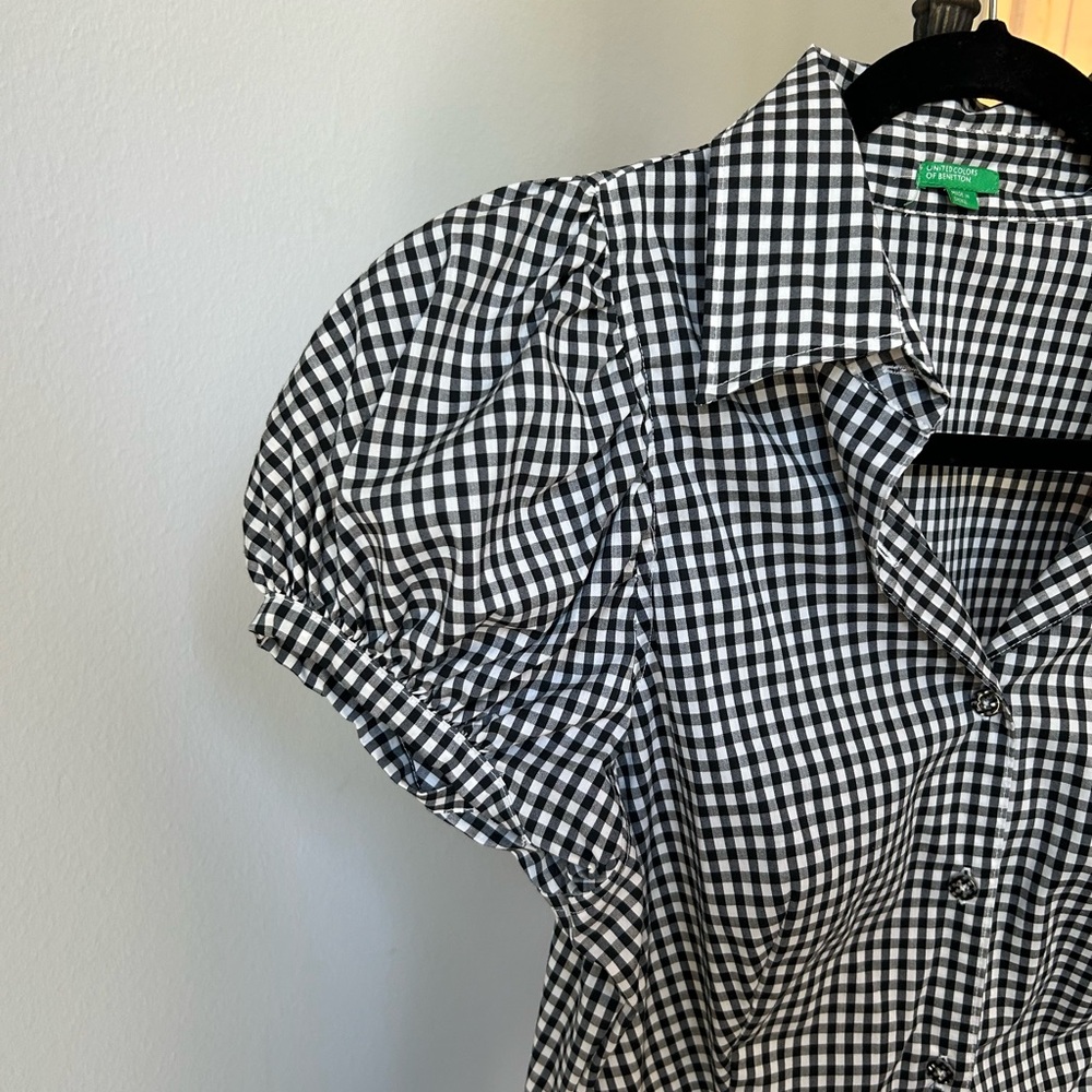 Gingham Bubble Capped Short Sleeve Button Down - image 3